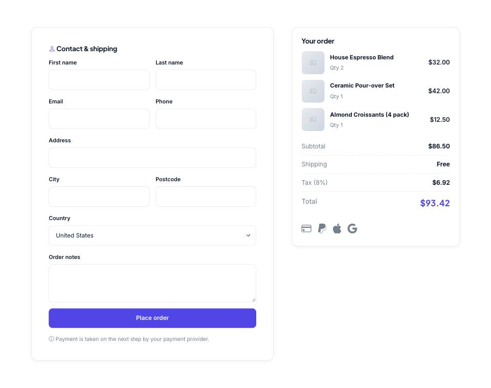Example of the checkout section