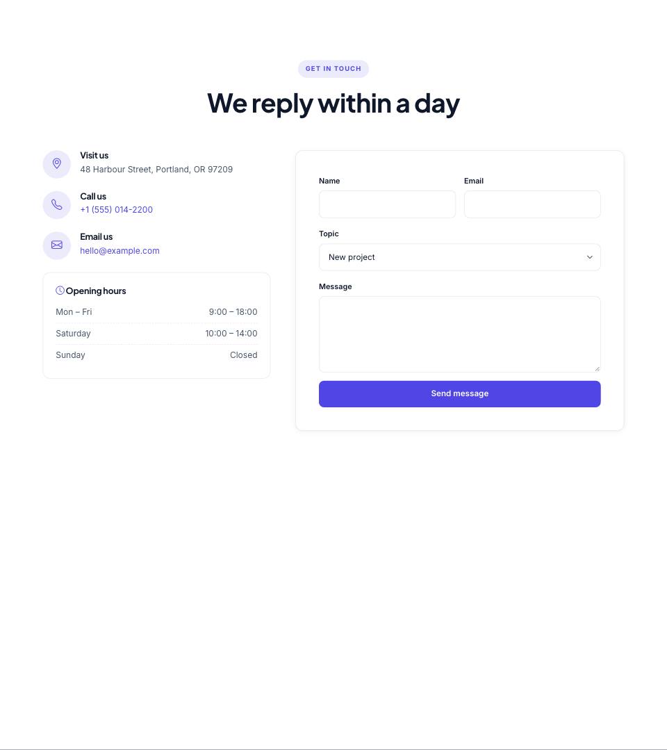Example of the contact section