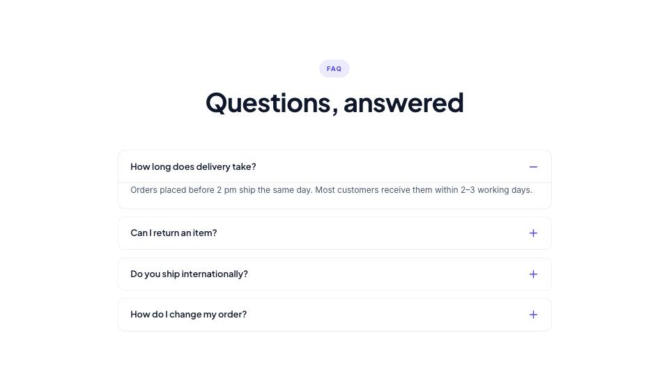 Example of the faq section