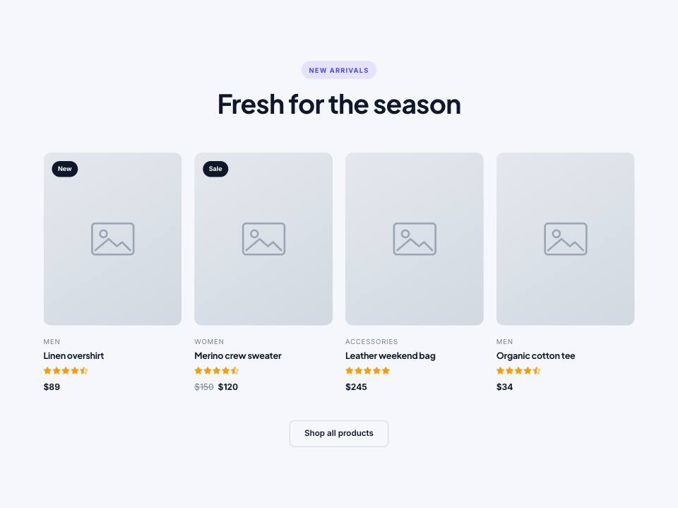 Example of the products section
