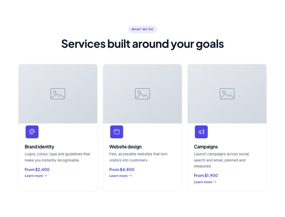 Example of the services section